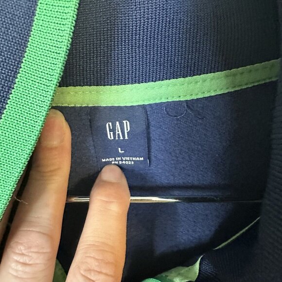 Gap Mens Navy Blue Zip Up Jacket Green Large Collar Pockets Preppy - Picture 2 of 10